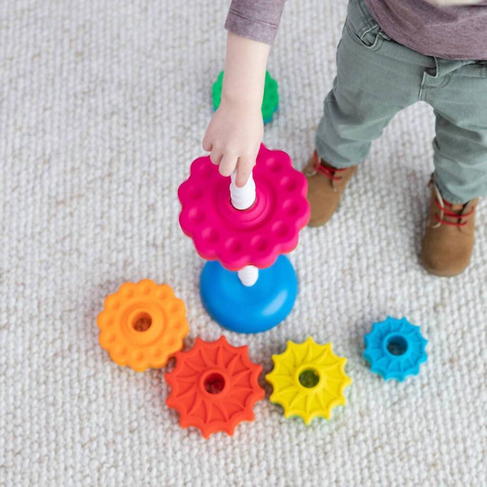 NEW FAT BRAIN TOYS kid's spin again stacking toy in multicolor